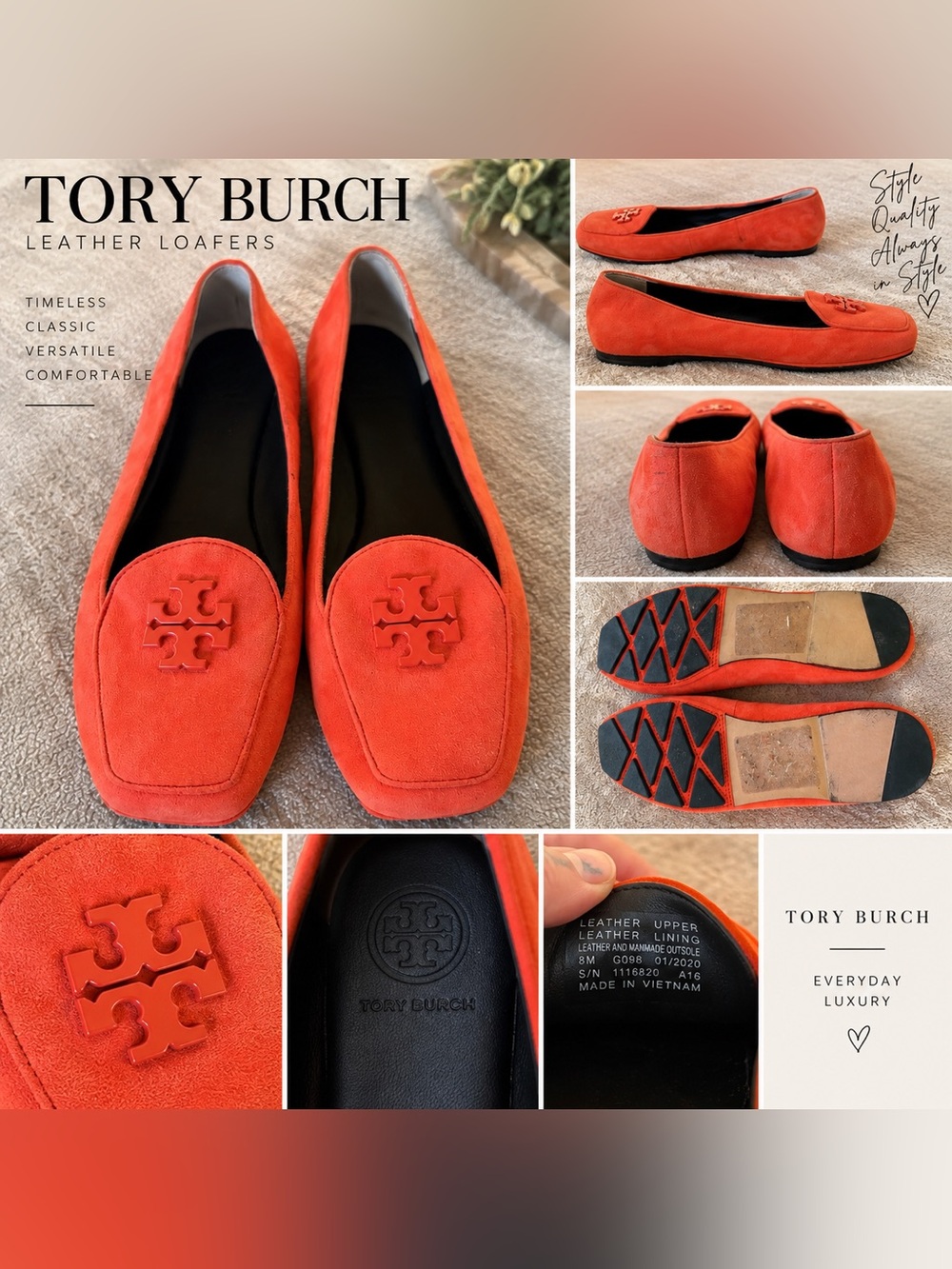 Tory Burch Orange Suede Smoking Slippers